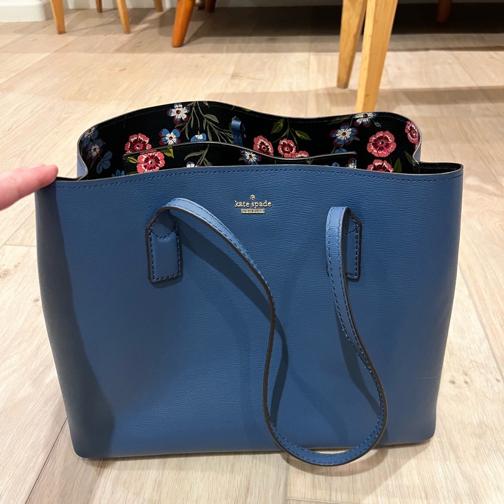 Kate Spade Navy Blue Tote with Floral Interior